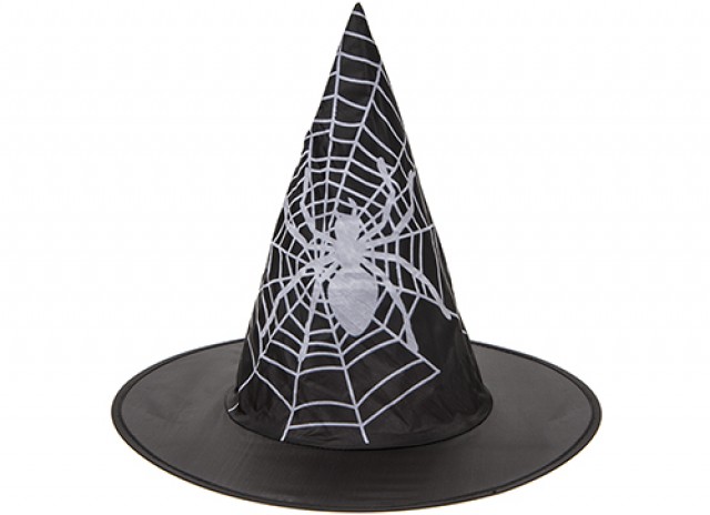 CHILDS NYLON WITCH HAT WITH SPIDER PRINT