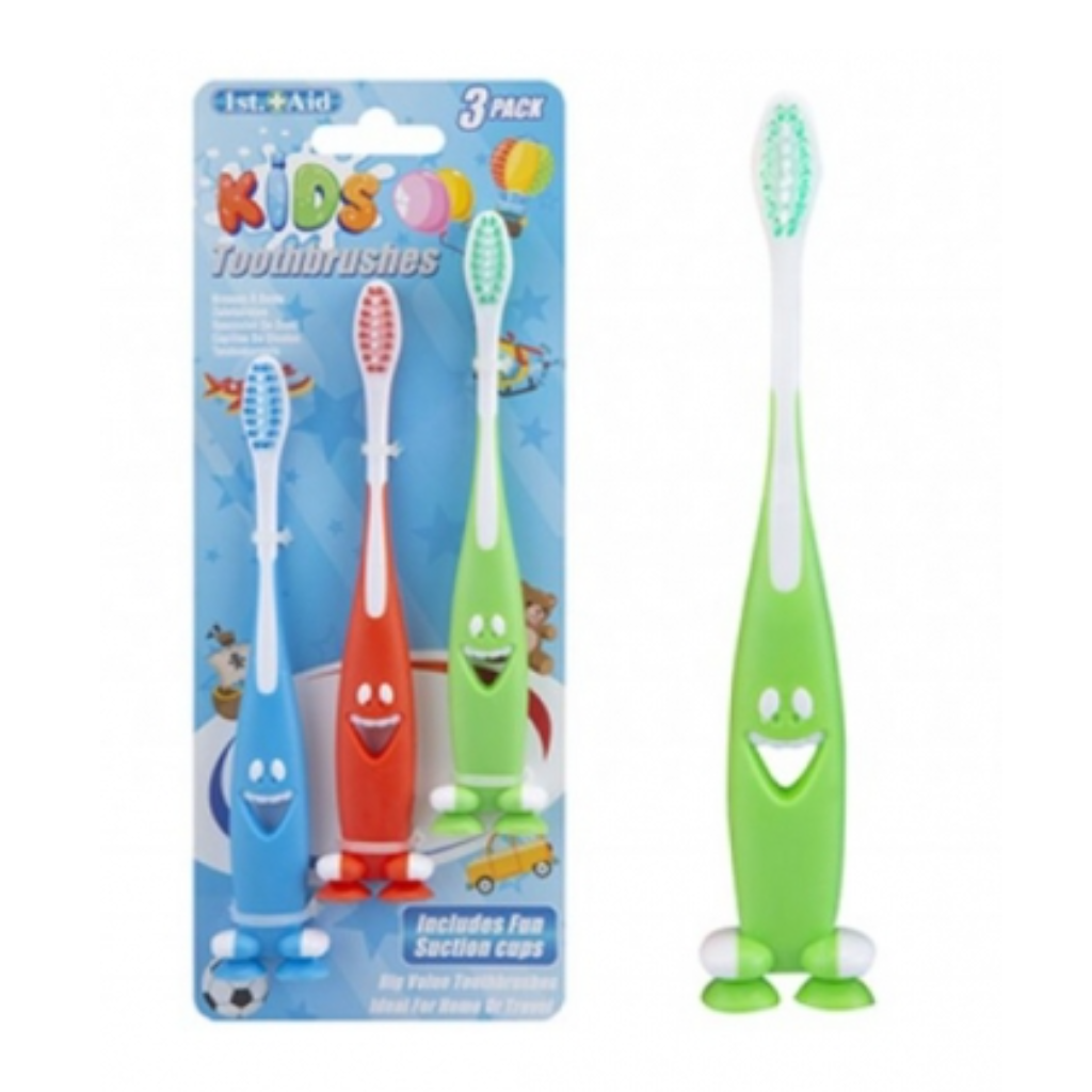 Kids Toothbrush With Suction Base 3 Pack